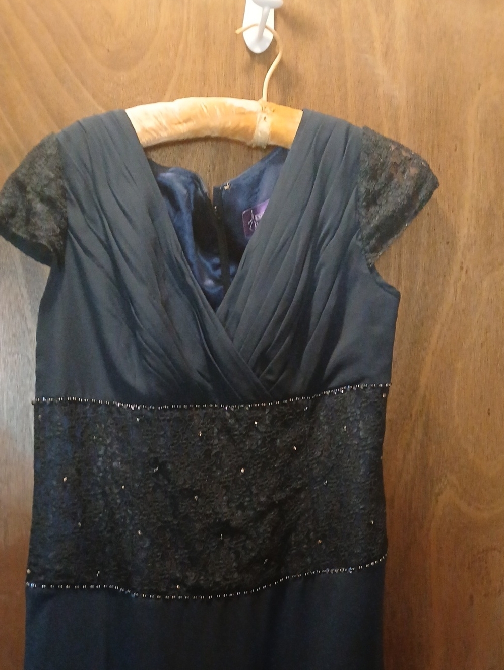 Navy blue Lace-Panel Maxi Dress with Cap Sleeves Size 14P